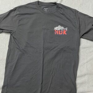 Huk Short-Sleeve Logo Tee in Charcoal with Red Accent